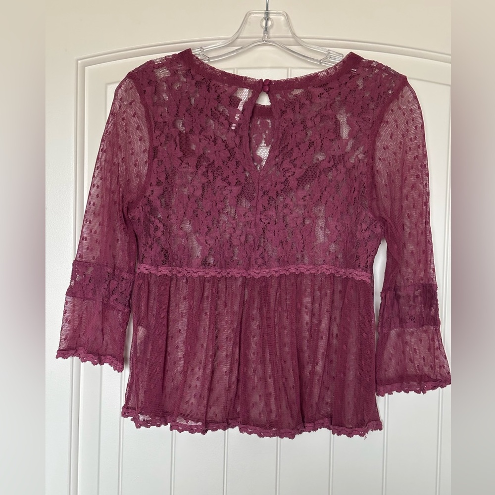 Free People Muave Sheer Lace Blouse